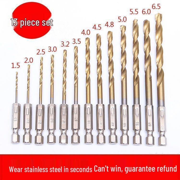 

High-Speed Steel Hex Shank Twist Drill & Air Screwdriver Set Hex Shank Twist Drill - 13 pcs Set [1 Set]