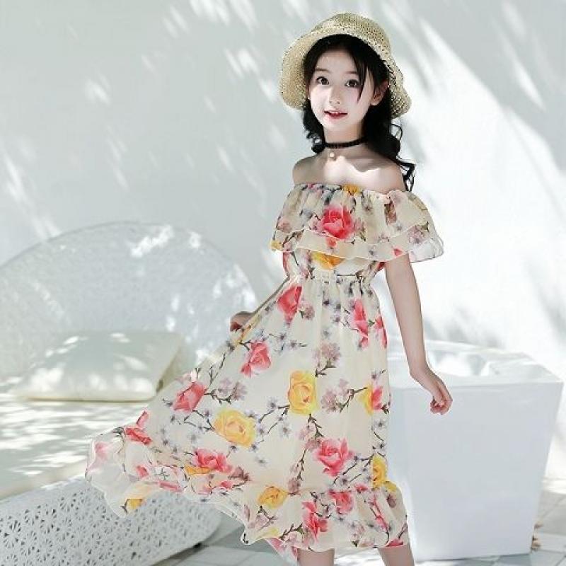 Girls Sleeveless Butterfly Print Ruffled Hem Princess Dress Kids Summer Clothes Beach Vacation Dress