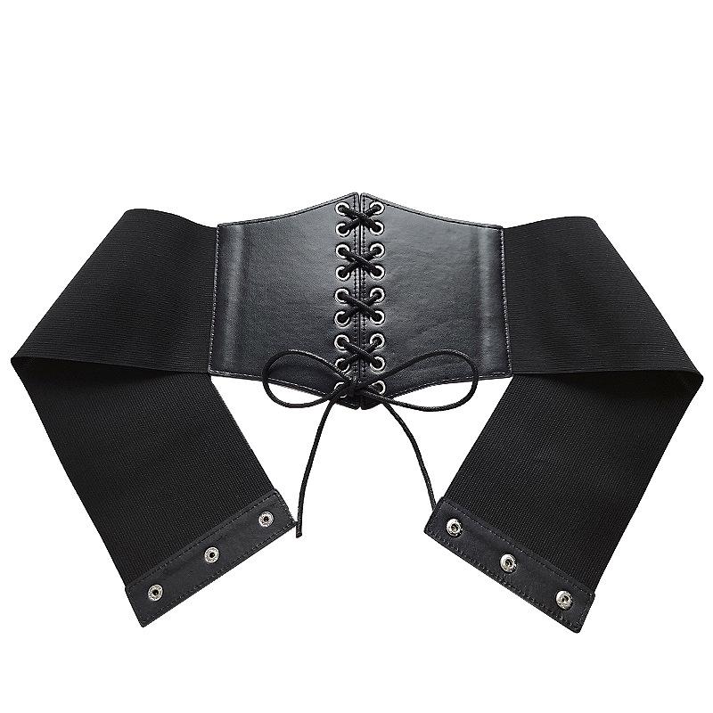 

Женский эластичный пояс широкий кожаный ремень, черный, универсальный модный аксессуар для платья на шнуровке One Size (80cm) чёрный