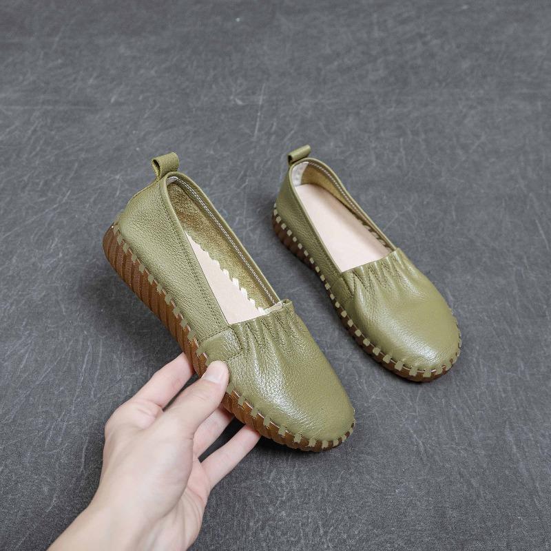 Women's Leather Shoes with Soft Soles and Soft Surfaces, Casual Single Shoes On One Foot
