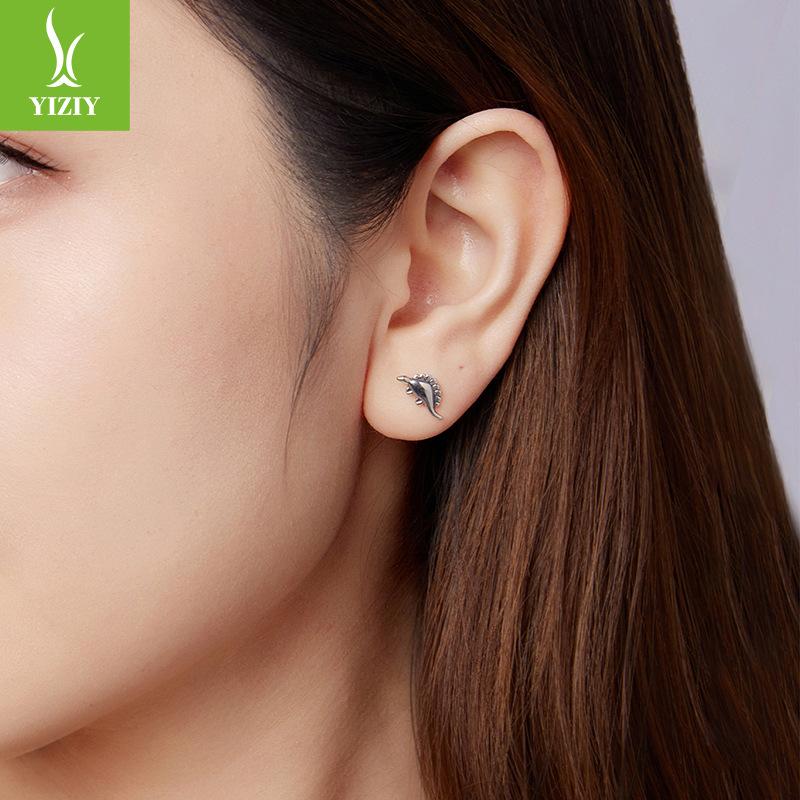 S925 Sterling Silver Asymmetric Dinosaur Stud Earrings Personalized Animal Plain Silver Stud Earrings For Men And Women