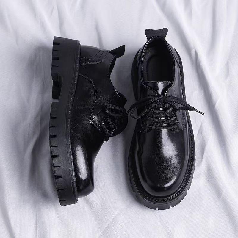 Shoes for Men Fashion Platform Leather Shoes British Style Casual Round Head Derby Shoe Black Trend Men Shoes Zapatillas Hombre