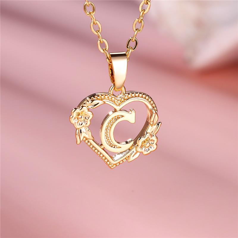 Cute Female A-Z Letter Pendant Necklace Yellow Gold Color Wedding Jewelry Gift For Women
