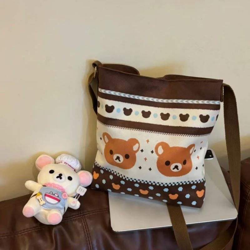 Cute Cartoon Relax Bear Crossbody Bag Large Capacity Canvas Shoulder Bag Lovely Portable Messenger Bag For Girls Gift