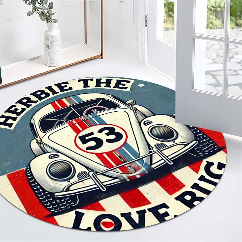 Vintage Raceauto Nummer 53 Print Rond Vloerkleed Antislip Cirkelvormige Vloermat Auto Liefhebber Home Office Stoel Decor