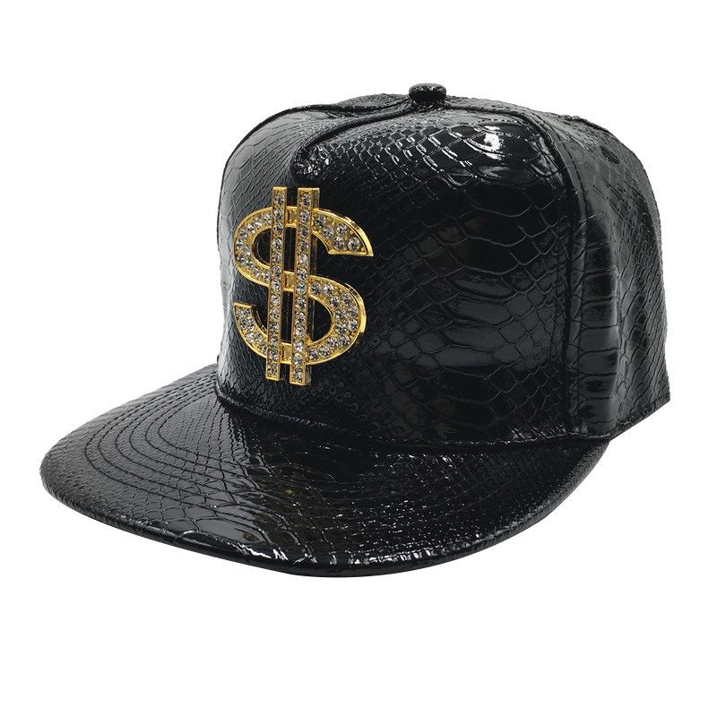 Crocodile Grain Hip Hop Baseball Cap with Rhinestone PU Leather Brim