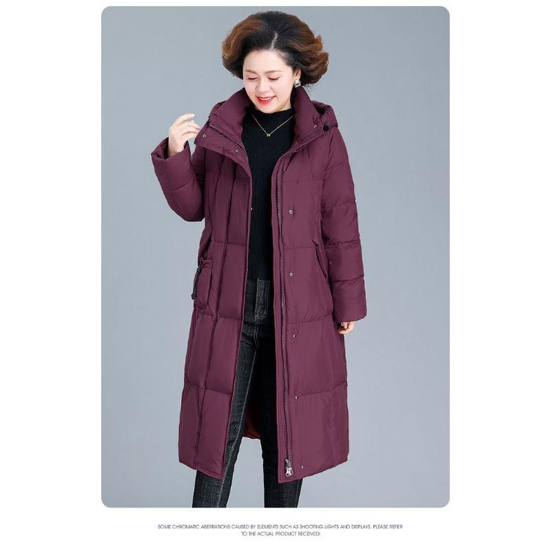 Weinrot Langer Daunenmantel Damen Winter Dick Warm Gesteppt Baumwolljacke Mit Kapuze Locker Oberbekleidung