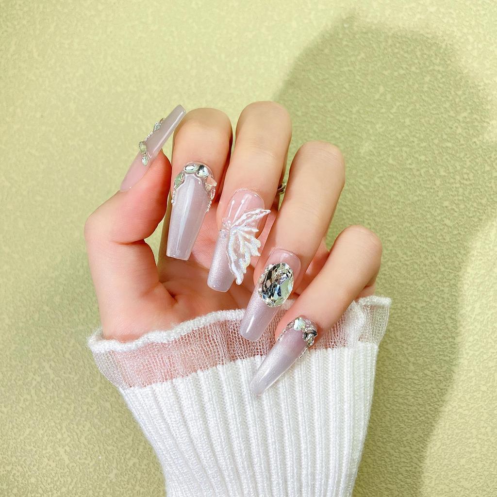 Handmade Press-On Nails: Large Diamond Design, Exquisite Light Luxury, High-End Cat Eye Style, New INS Trend