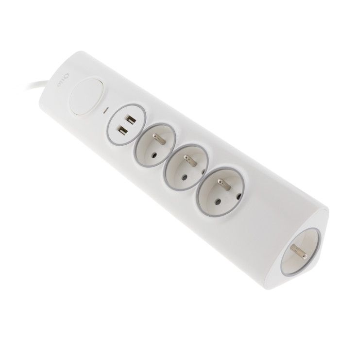 Ecksteckdosenleiste 3p 16a + 1p 16a seitlich + 2 USB Überspannungsschutz vorverdrahtet - weiß - otio