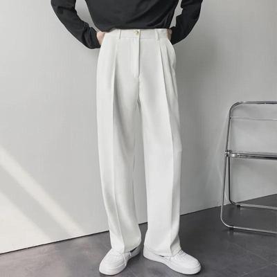 Herren Locker Geschnitten Gerade Weitbein Freizeithose im Hongkong-Stil - Herbst, Weiß, Bügelfrei