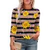 Women's Casual Round Neck Slim Sunflower Print Pleated Seven Sleeve Top