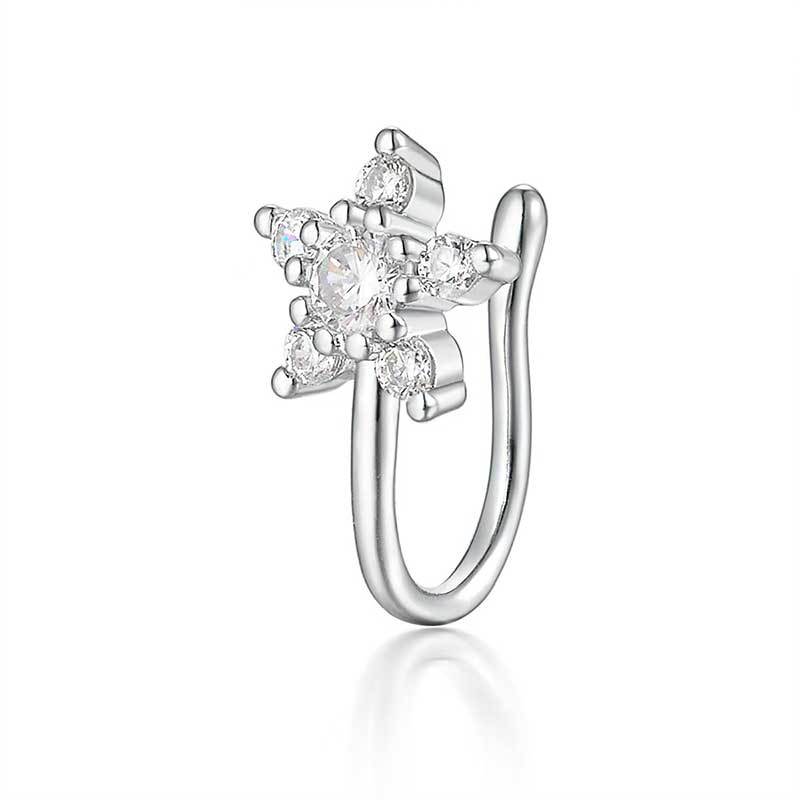 Windfreier Nasenpiercing-Ring, Einfacher Kupfer-Mikro-Eingelegter Zirkon Schmetterling Filigran U-förmiger Nasenclip, Trendiger Cooler Nasenschmuck