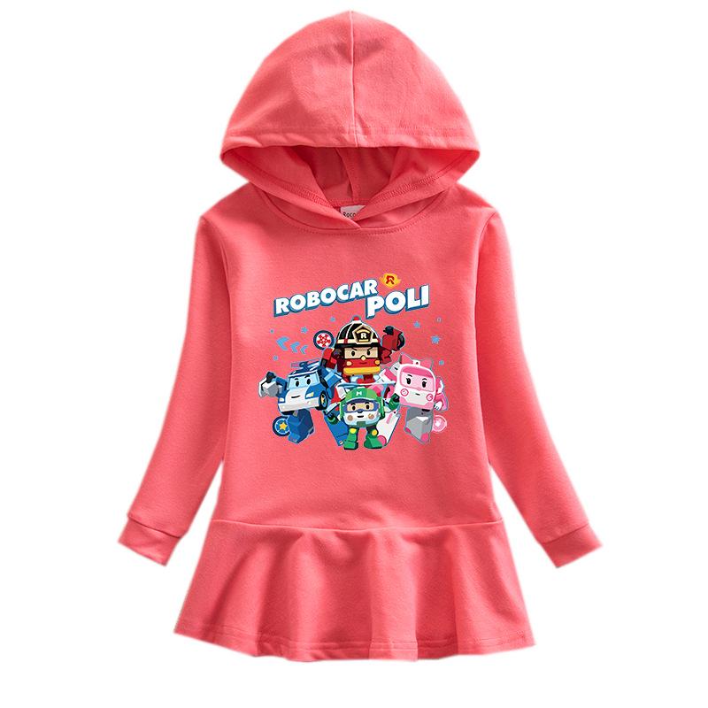 Spring & Autumn Ruffle Cartoon Rainbow Hooded Long Sleeve Princess Dress for Girls