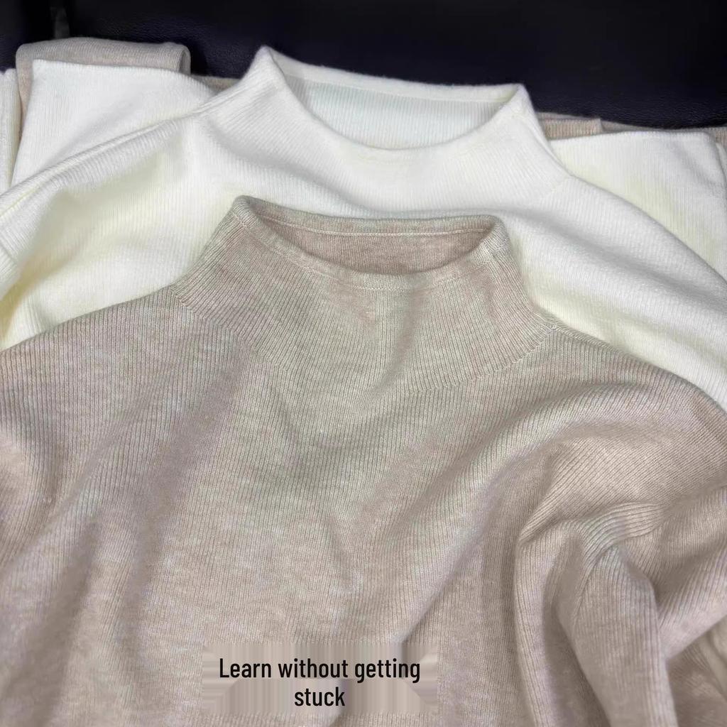 Stylish & Versatile: New Autumn/Winter Women's Knitted Long-Sleeve Top with Soft Half-High Neck