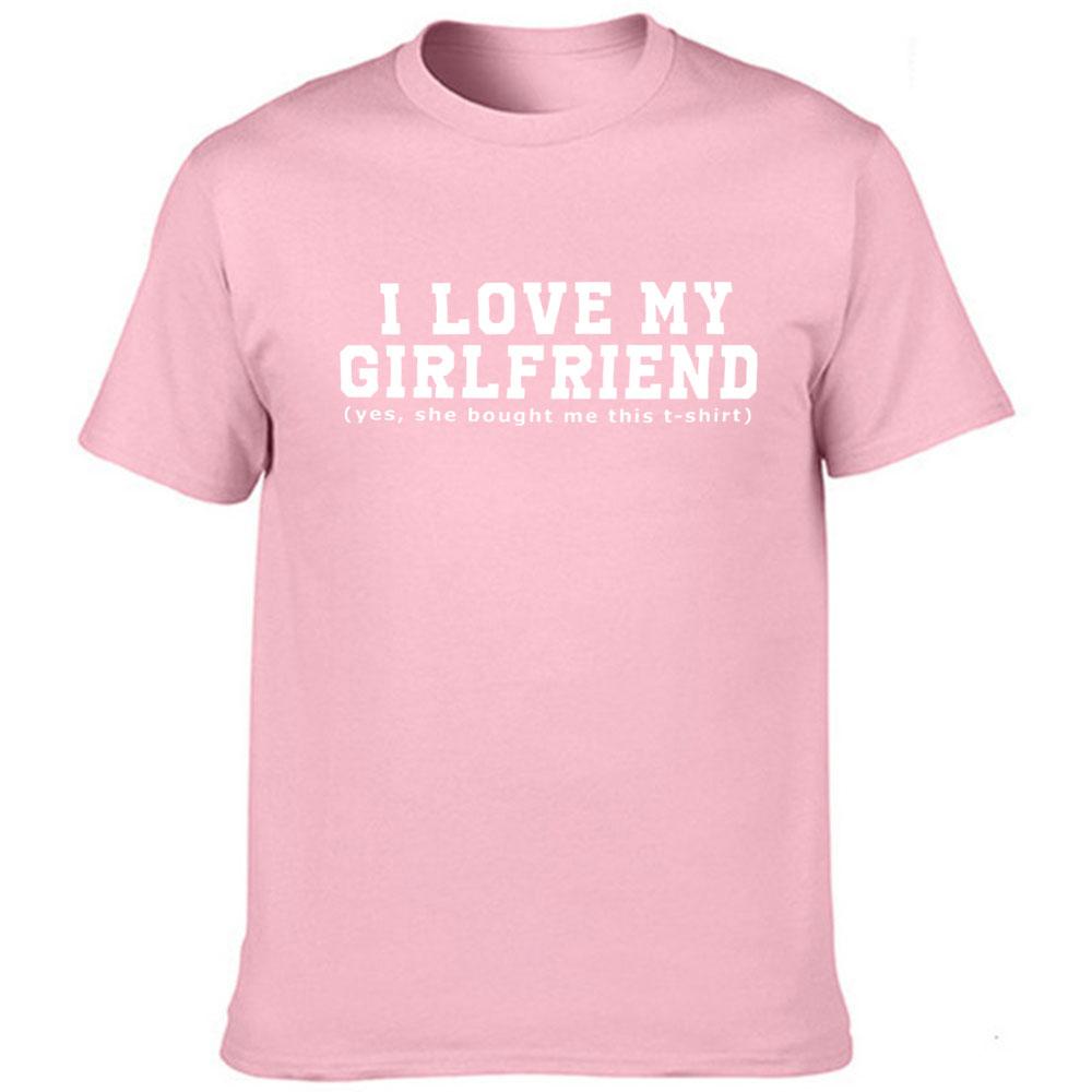 I Love My Girlfriend Letters Print Men Black Tees Casual Funny Short Sleeve White Vintage Tee