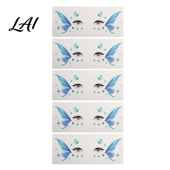 Eye Tail Stickers 5 Sheets Glitter Butterfly Stickers Temporary Face Tattoos for Kids Party Kids Cartoon Decals Festival Makeup Decor Easy Makeup