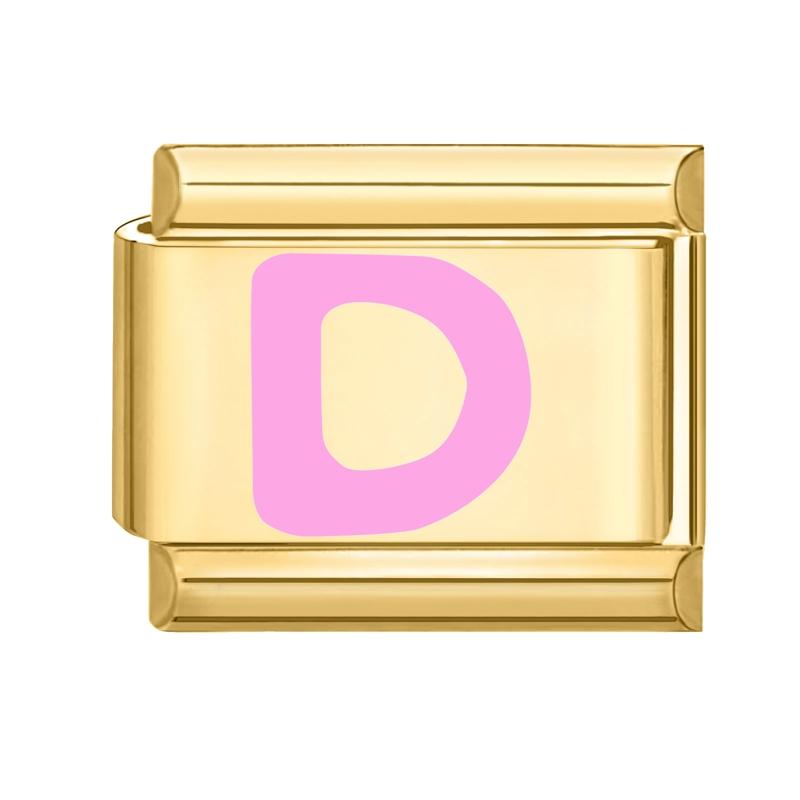 Vintage Y2K Pink 26 English Letters Gold Color Italian Charm Links Fit 9MM Bracelet Stainless Steel Making DIY Christmas Gifts