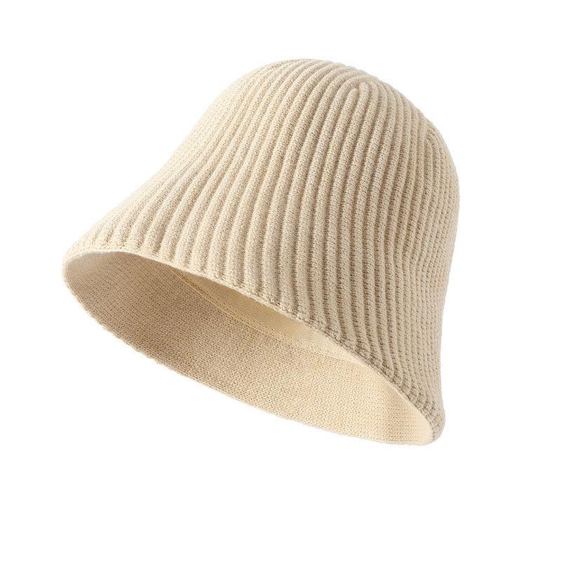 

Рыбацкая шляпа, женская корейская вязаная шляпа-ведро, осень-зима, японская полосатая шляпа в форме колокольчика One Size бежевый