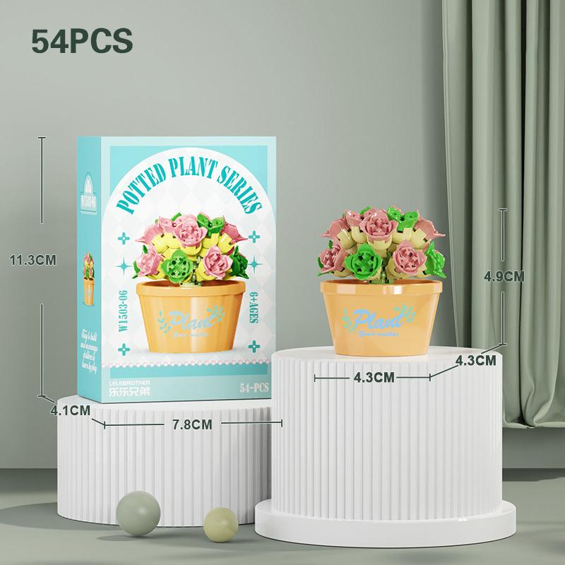 Flower Succulent Potted Model Building Block Diy Eternal Bouquet Home Desk Plant Decor Brick Girl Gift Children Toy