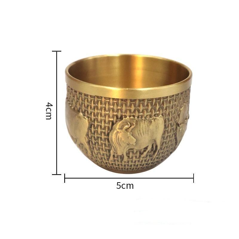 1Pcs Brass Fu Bowl Desktop Lucky Decor Hand Carved Brass Drinking Cup Treasure Bowl Metal Artifact Gifts