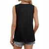 Women’s Knit Sleeveless Top Button Front V Neck Casual Loose Fit Crochet Patterned Tank Shirt for Summer
