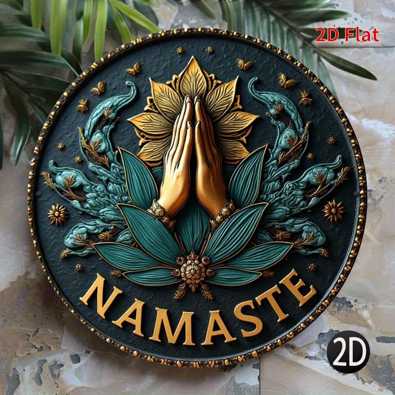 Namaste Prayer Hands Lotus Tin Sign Vintage Durable Metal Plaque Wall Decor Spiritual Yoga Home Office Bar Man Cave Wall Art 20x20cm(8x8inch)