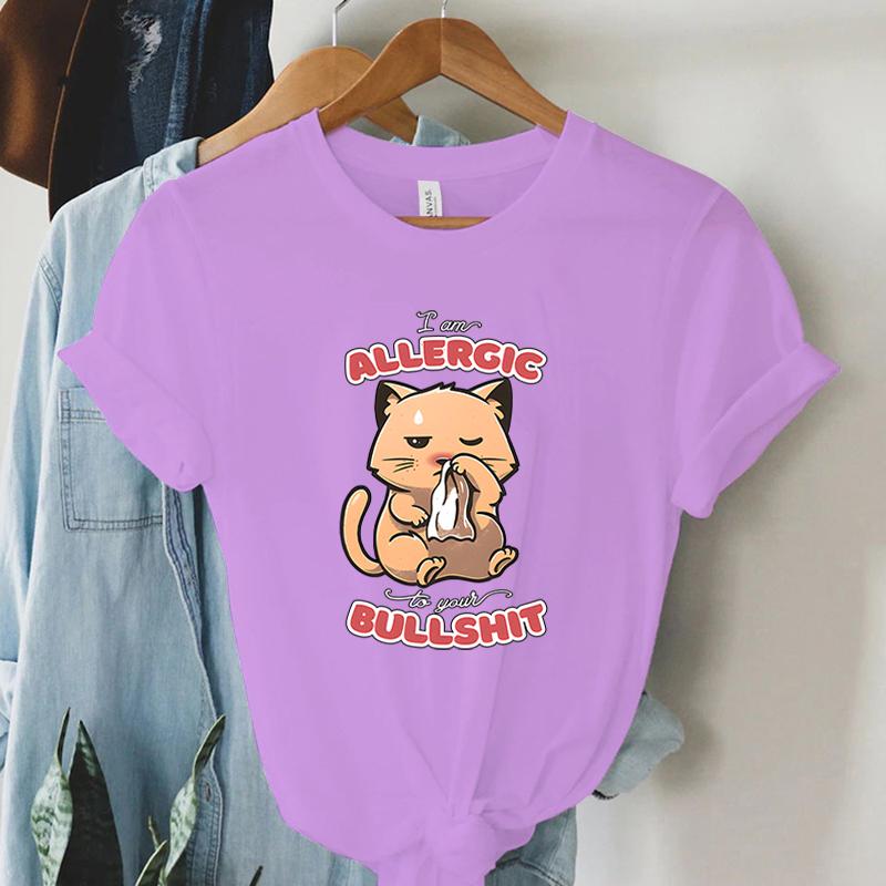 Woman Tshirts Graphic T Shirt Womens ALLERGIC BULLSHIT Printed Tshirt Fashion Youthful Female Clothing  Womens Clothing Sales