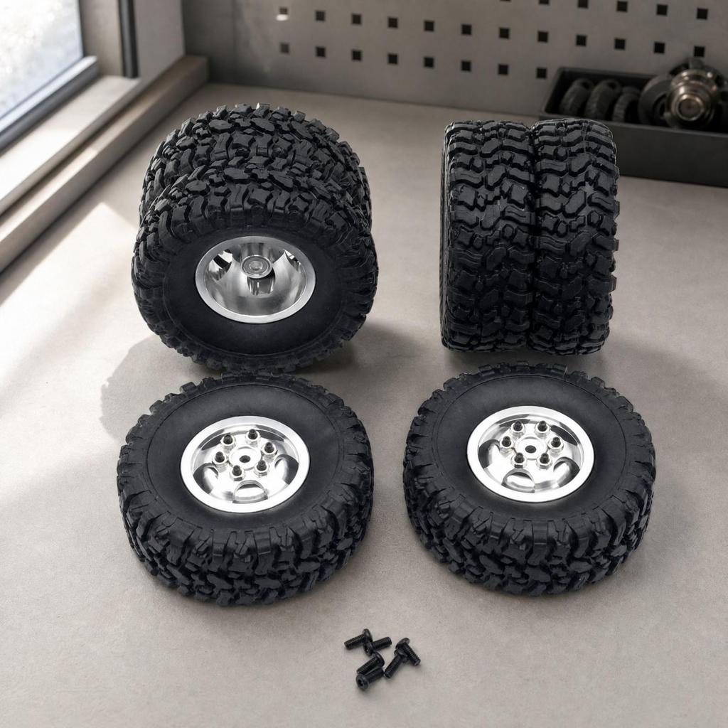 4 Pieces 1/16 remotes Control Wheel Assembly MetalUpgrade RC RoughTerrain with Mounting Screws