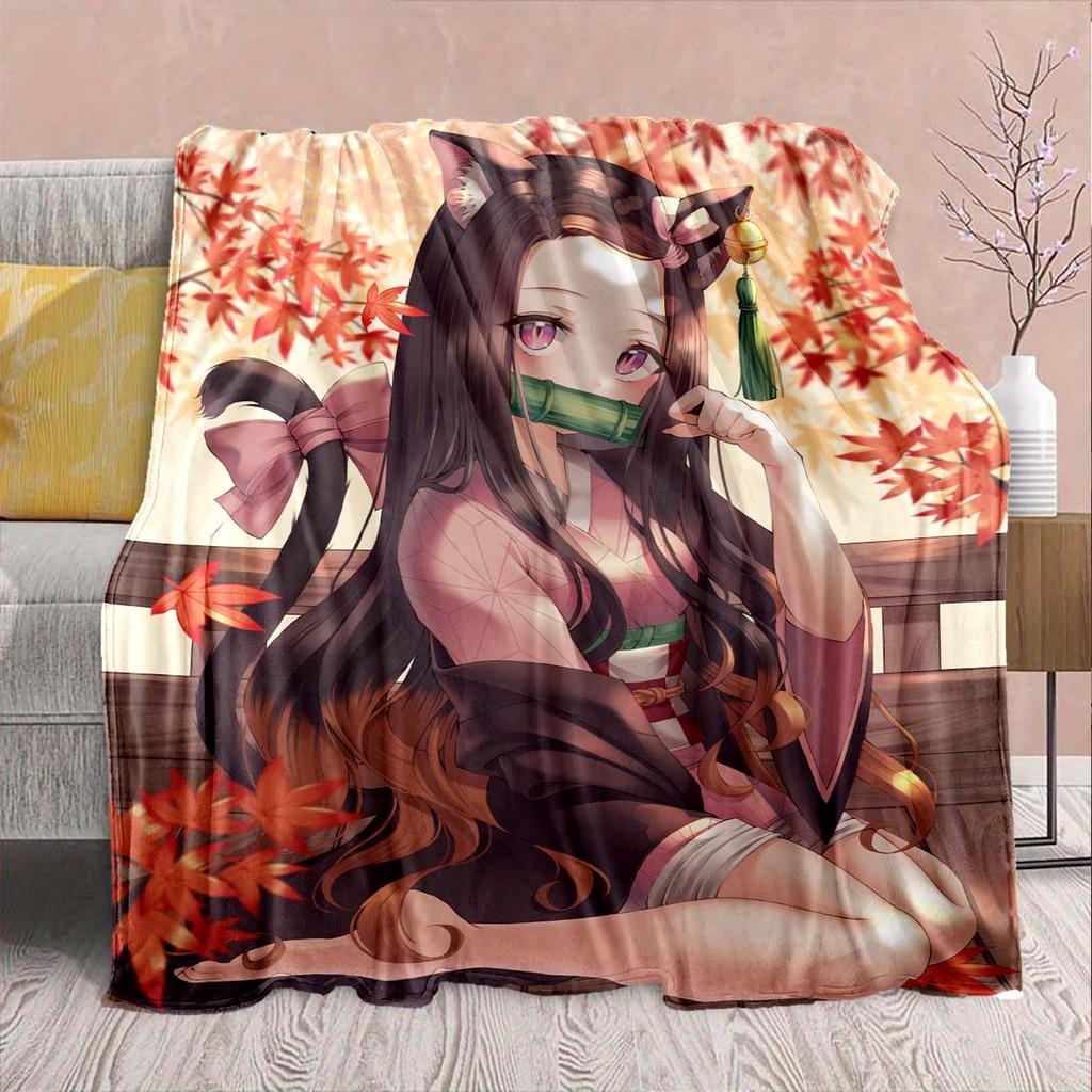 Demon Slayer Anime Flannel Blanket - Soft Warm Perfect for Sofa, Bedding Camping Travel Office Home Decor -QJY