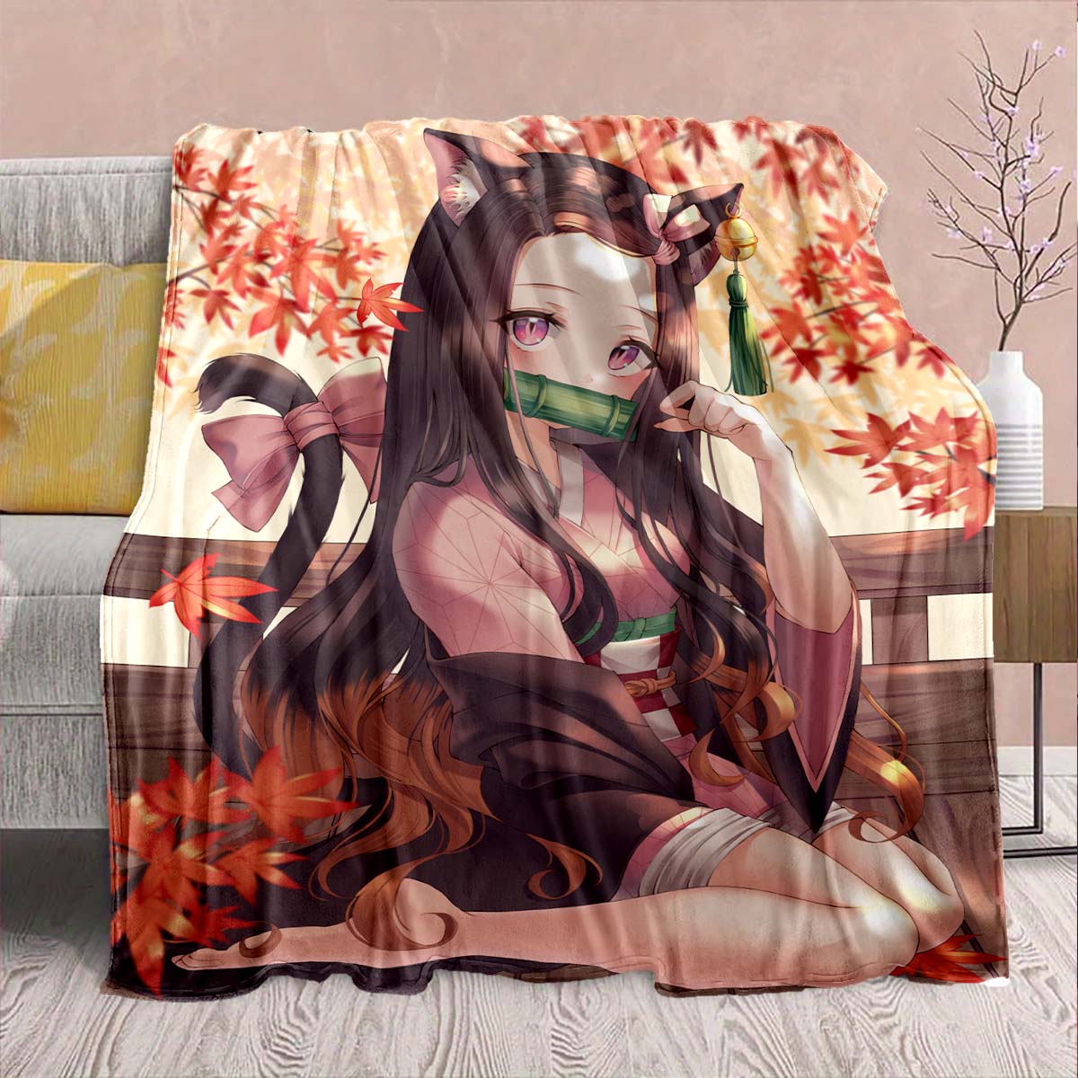 

Demon Slayer Anime Flannel Blanket - Soft Warm Perfect for Sofa, Bedding Camping Travel Office Home Decor 75x90cm