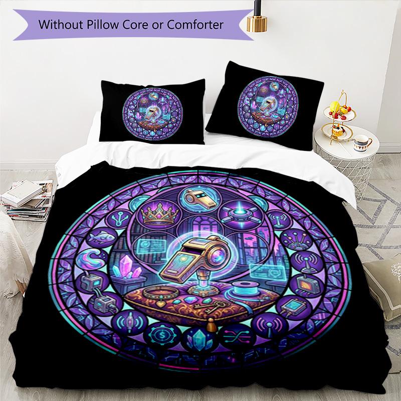 Glass Tech Symbols Pattern Bedding,Quilt Set Quilt Cover Pillowcase Home Birthday Gift (1 * Duvet Cover + 2 * Pillowcase, Without Core)