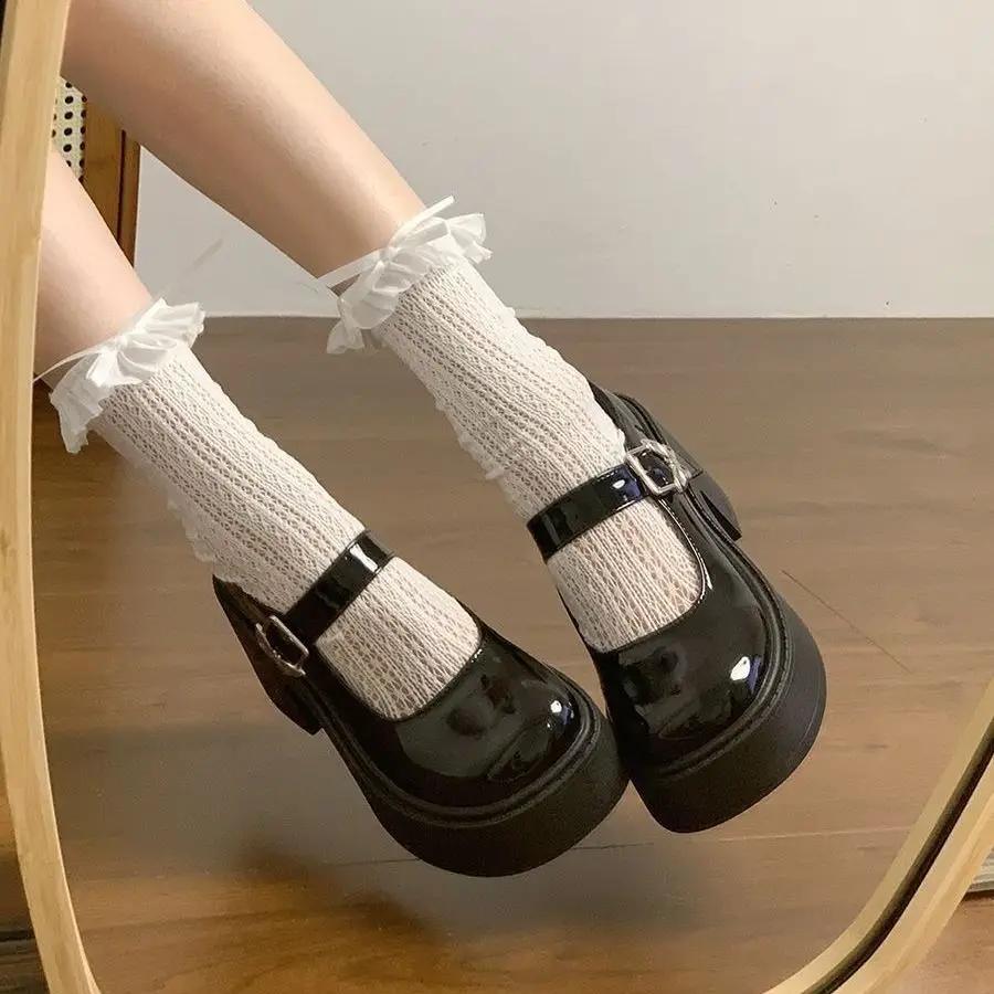 Fashion Ladies Pumps Japanese Style Lolita Chunky Heels Gothic Block Heel Platform Round Toe with Medium Mary Jane Women's Shoes Korean
