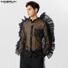 INCERUN Mesh Black Men See Through Long Sleeves Party Shirts