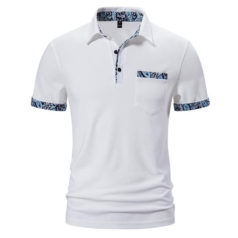 

2024 Мужская летняя повседневная футболка свободного кроя с лацканами европейского размера XL белый