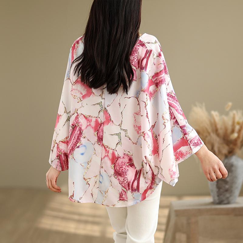 Dimanaf 2025 Women New Summer Plus Size T-Shirt Batwing Sleeves Printing V-Neck Vintage Loose Tops Tees Maxi