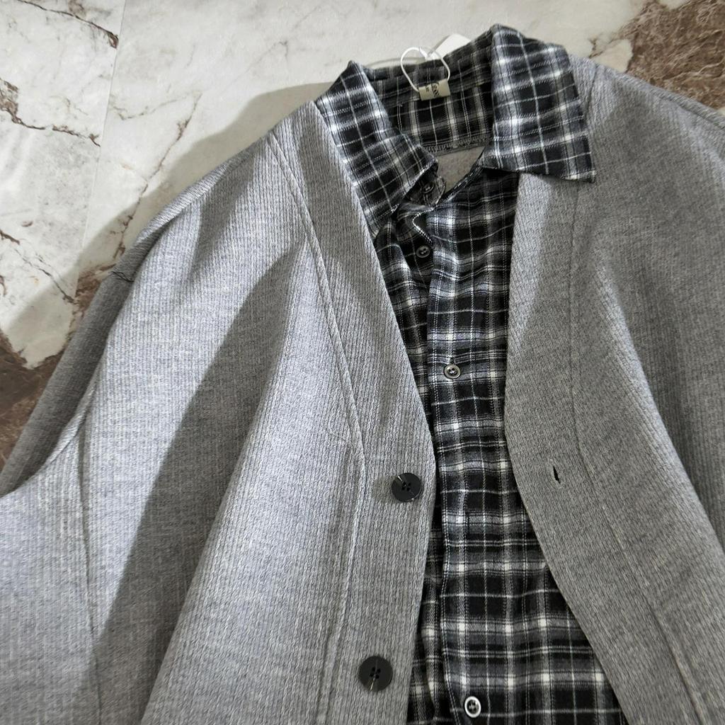 Top-Rated Unisex Korean Patchwork Cardigan: Two-Piece Look, Knit Sweater for Spring & Autumn