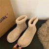 Shoes for Women  New Winter Women's Boots  Round Toe Solid Flock Plush Warm Mid Heel Water Proof Casual Snow Boots Woman