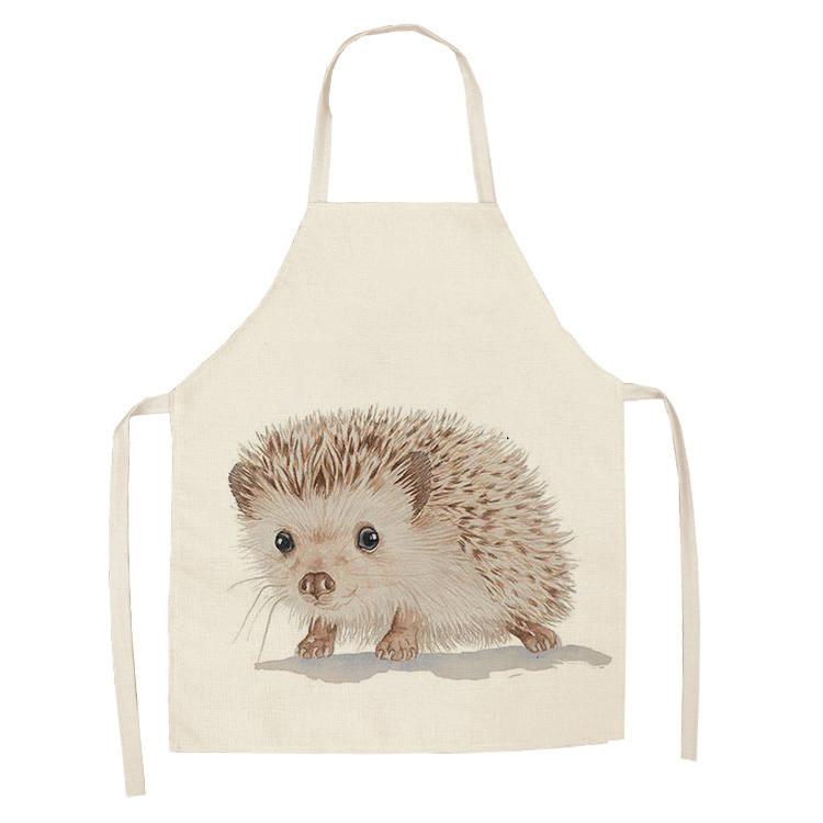 Fartuch kuchenny z nadrukiem jeża, bez rękawów, bawełniany i lniany, dla mężczyzn i kobiet, narzędzia do czyszczenia gospodarstwa domowego