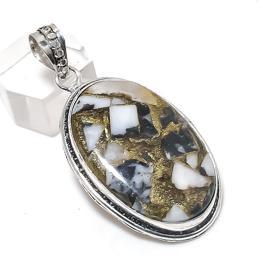 Buffalo Jasper Gemstone 925 Sterling Silver Jewelry Pendant 2.17"