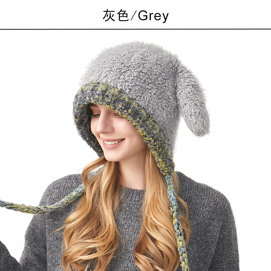 Knitted Hat Ladies Winter Outdoor Ear Protection Warm Hat Cartoon Rabbit Ears Wool Hat Tide