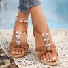 Fashion Pearl Decor Women's Wedge Sandals Summer 2025 Comfort Non Slip Beach Shoes Woman Plus Size Casual Elastic Strap Sandalias Mujer