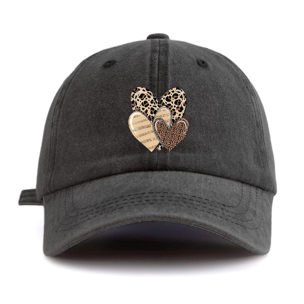 1pc Leopard Heart Print Washed Baseball Cap for Adults, Minimalist Retro Style Casual Soft Adjustable Dad Hat, Perfect As Gift