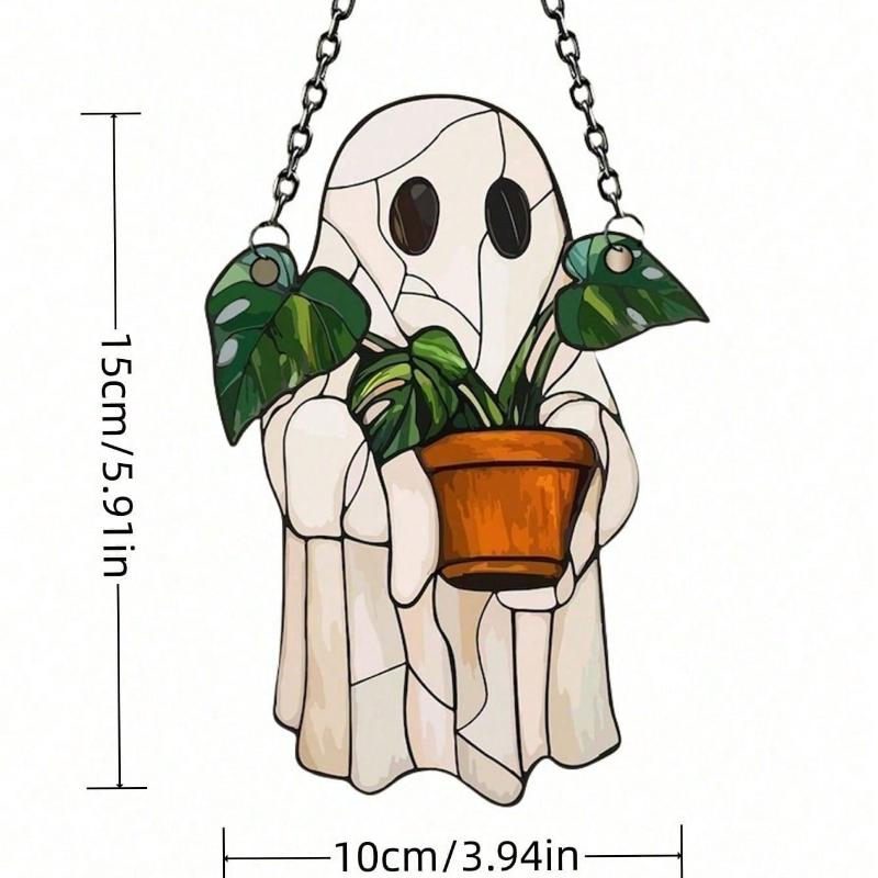 1 Pc Of Cute Ghost And Plant Decoration, 3mm Thickness Acrylic, Colorful Anti-Shatter Window Horror Home Decoration, Halloween Window Decoration