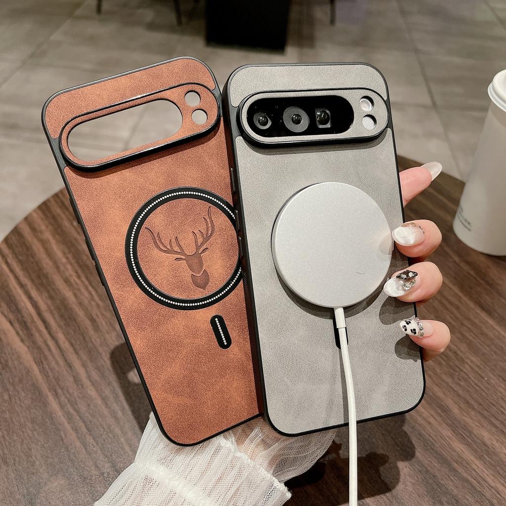 Luxury Leather Deer Phone Case for Google Pixel 7 7A 8 8A 9 9A 10 Pro XL For Magsafe Magnetic Wireless Charging Back Cover