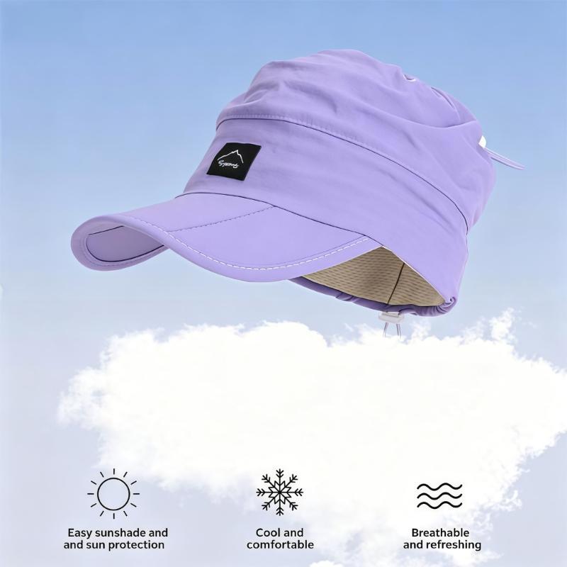 Women's Packable Open-Top Sun Hat Cap, Breathable Nylon Ponytail Style with Front Bill for Hiking and Holiday Travel