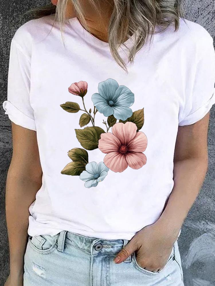 (Asian Size) Butterfly Flower Short Sleeve T-shirts Printed Clothing Lady Female Top Casual T Shirt Fashion Women Graphic Tee