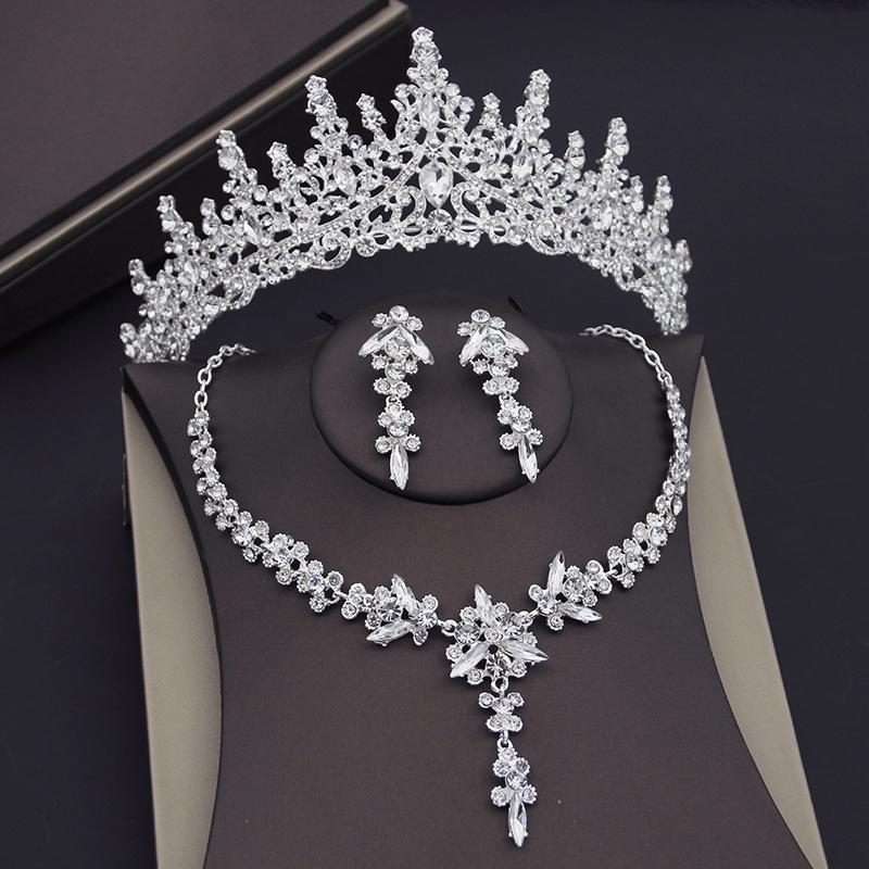 Vintage Crystal Tiaras Bridal Jewelry Sets for Women Prom Wedding Earring Necklace Set Bride Crown Jewelry Sets