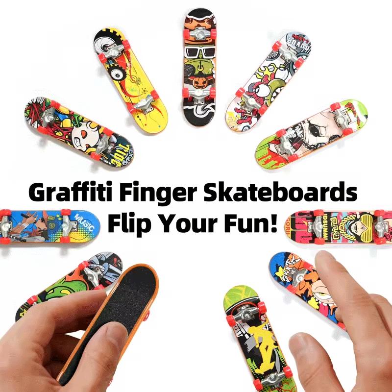 Mini Finger Skateboard Professional Alloy Stand Fingerboard Toy Cool Graffiti Finger Skate Board Novelty Toys For Kids & Adult