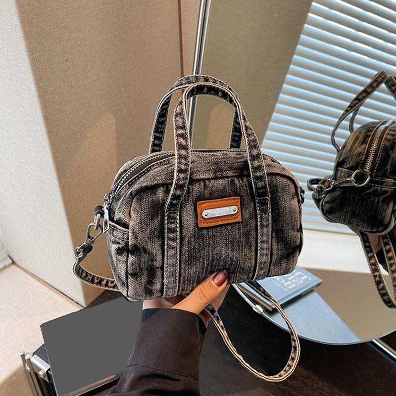 Vintage Denim Women's Small Purse and Handbags Large Capacity Bowling Crossbody Bags Versatile Shoulder Bags CLE