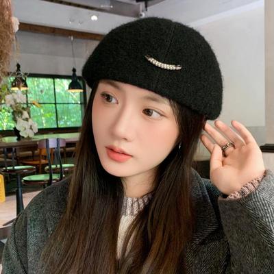 Herbst/Winter 2025 Koreanische Mode Diamant Baskenmütze Schiebermütze - Schlankmachender und vielseitiger Malerstil für Damen